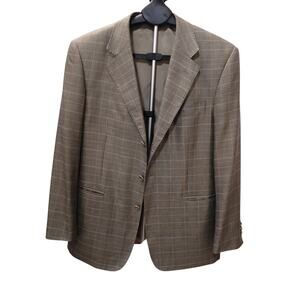 Bernini Beverly Hills Sport Coat Mens 40‎ Gray SILK WOOL Fine Plaid Jacket Italy
